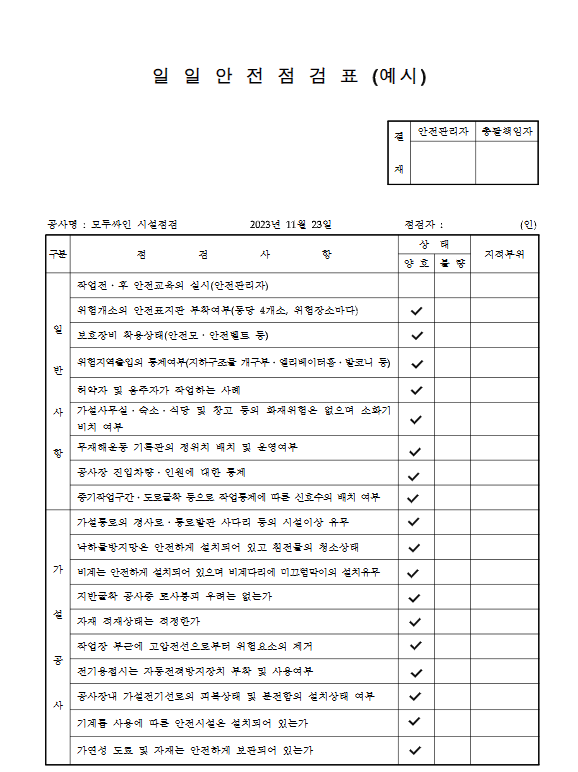 일일안전점검표, 중대재해처벌법 시대에 꼭 필요한 이유