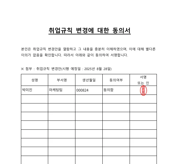 표준취업규칙 작성 동의서 양식과 작성법