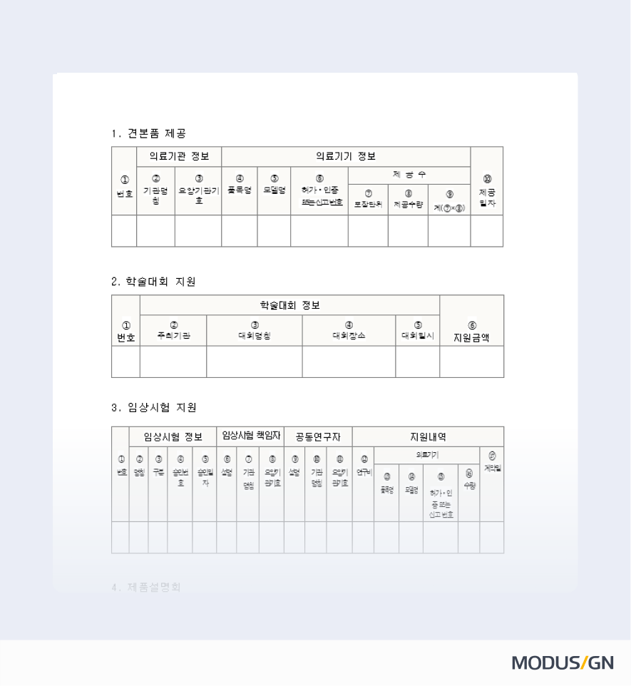 경제적 이익등의 제공 내역에 관한 지출보고서