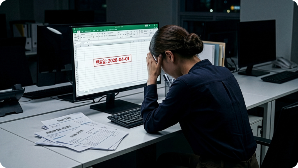 계약 관리 안 해도 되는 회사는 없다 – 새어 나가는 돈, 계약서 속에 답이 있다_본문 이미지 2_계약서 갱신 통지 기한, 묵시적 계약 연장의 고통에 괴로워 하는 여자의 모습